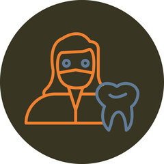 Female Dentist Line Two Color Circle Icon