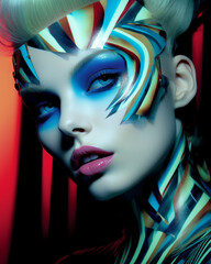 Color Art Body Art Woman closeup face with the face makeup Unique dressup style