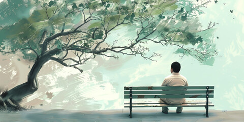 Ash Grey - A man, lost in thought, admires a picture of an ash tree, its branches gracefully reaching towards the heavens.