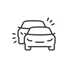 Car collision, linear icon. accident. Car struck in the rear bumper. Insurance case. Line with editable stroke