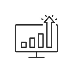 Growth Breakthrough, linear icon. Growth graph beyond the monitor, success and achievement. Line with editable stroke