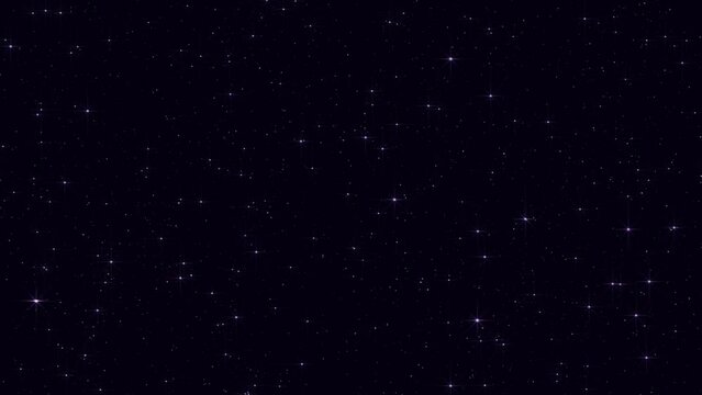 Night starry skies with twinkling and blinking stars. Abstract dark animation with glowing stars or particles. Space science background of black sky in starry night in 4K