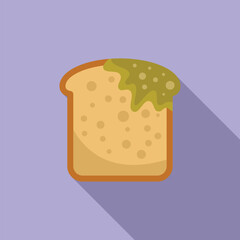 Flat vector illustration of a piece of toast with avocado on a purple background