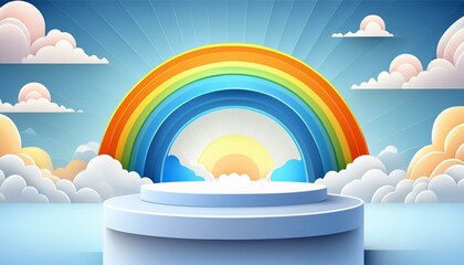 podium baby cute product 3d cloud kid children display banner room toy design