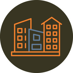 Building Line Two Color Circle Icon