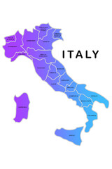 Obraz premium Blue and purple political map of Italy with province and region boundaries isolated on white background