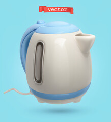 Electric kettle, 3d render vector cartoon icon