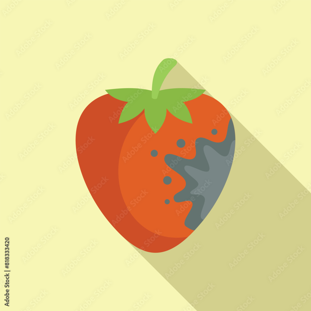Poster flat design vector of a ripe strawberry with a playful bite taken out, casting a soft shadow