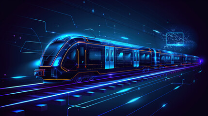   Train in tunnel with neon lights and basketball hoop