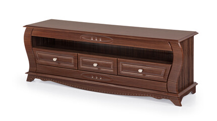 classic TV table wood on white background . corner view