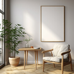 Frame mockup, ISO A paper size. Home Office wall poster mockup. Interior mockup with office background. Modern interior design. 3D render
