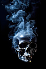 Fototapeta premium skull in cigarette smoke on dark background, concept of the harm of smoking