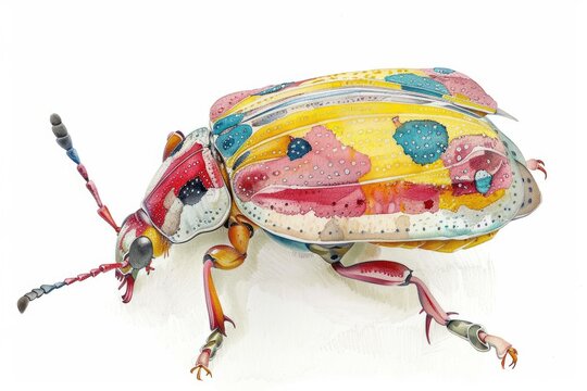 Junebug,  Pastel-colored, in hand-drawn style, watercolor, isolated on white background