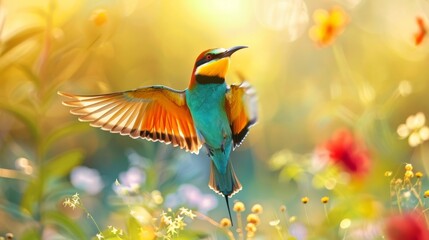 Colorful bird. Nature background. European Bee eater. Merops apiaster.