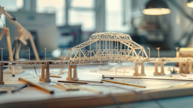 A detailed model bridge in an engineering lab showcases structural design and precision, fostering hands-on STEM education and creativity