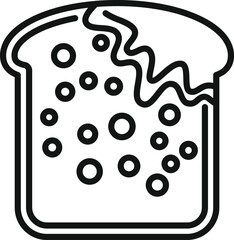 Simplified black outline of a bread slice with dripping jam and dot pattern, isolated on white
