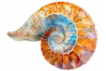 Nautilus,  Pastel-colored, in hand-drawn style, watercolor, isolated on white background