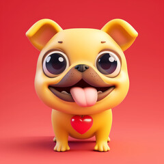 Naklejka premium Cute smiley dog creative 3D design illustration. Kawaii doggy emoji concept illustration. Cartoon dog creative image. Raster bitmap digital art. AI artwork. 