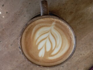 Set of paper take away cups of different coffee latte or cappuccino isolated on white background, top view