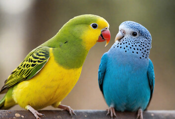beautiful parrots interacting