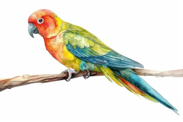 Fototapeta premium Carolina parakeet, Pastel-colored, in hand-drawn style, watercolor, isolated on white background