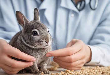 rabbit in hands of a vet