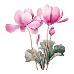 Obraz premium Cyclamen, Tropical Flower Illustration. Watercolor Style. AI Generated