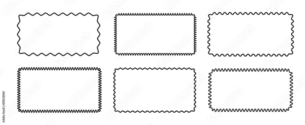 Poster set of rectangular frame borders with zigzag wavy edges isolated on white background. vector illustr