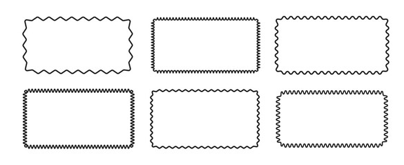 Set of rectangular frame borders with zigzag wavy edges isolated on white background. Vector illustration