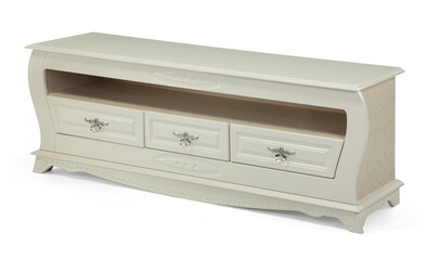 classic TV table wood on white background . corner view