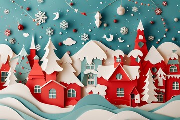 Whimsical Paper Cuts Festive Christmas Decoration Background