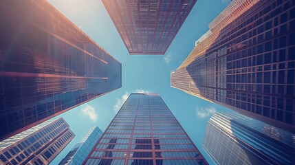 photo of skyscrapers taken from below