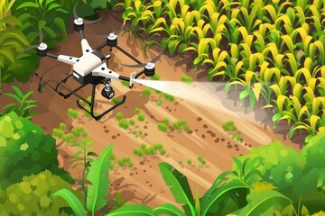 Modern farming integrates drone technology in blooming fields to enhance sustainable farm technology and eco friendly crop monitoring for horticulture
