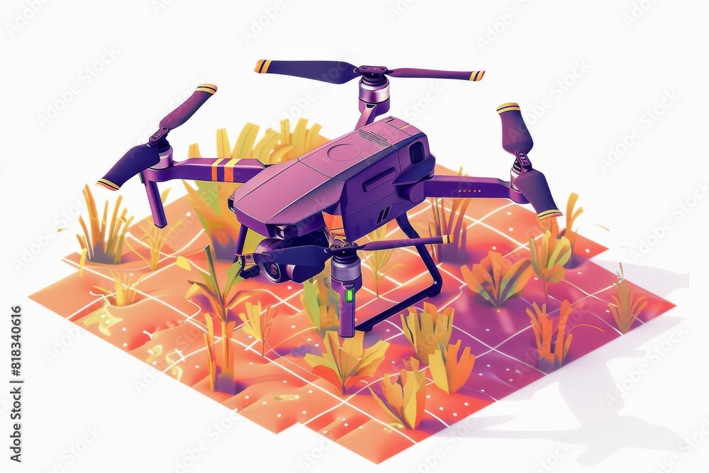 Poster eco friendly modern farming in blooming fields utilize drone technology for efficient horticulture a