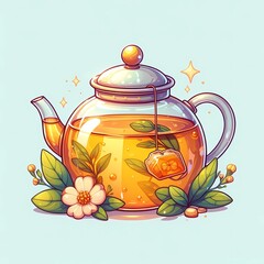 a picture of a teapot and a teapot with a picture of a teapot and a cup of tea. teapot with tea illu