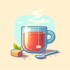 a tea cup with a tag that says tea in it mug with tea illustration
