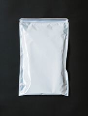 A white plastic bag with a silver zipper