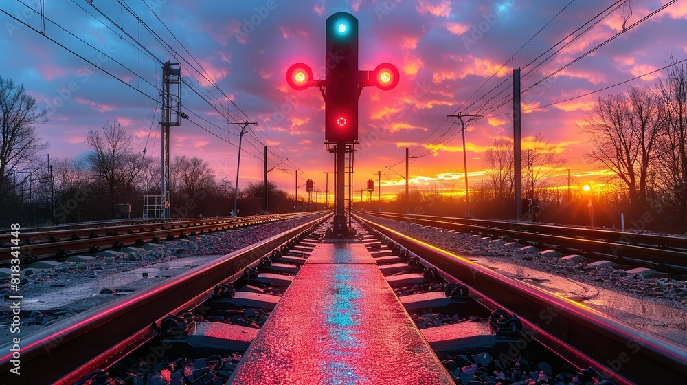 Poster a track with two red lights - one at each end