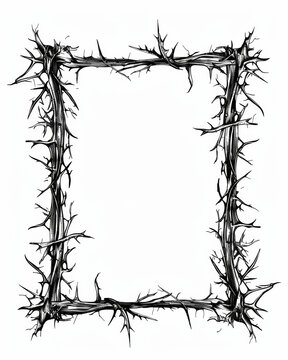 Black retangular illustrative border for an A4 word document made out of gothic lines and thorns, right up against the edges of the frame with blank white space in the center