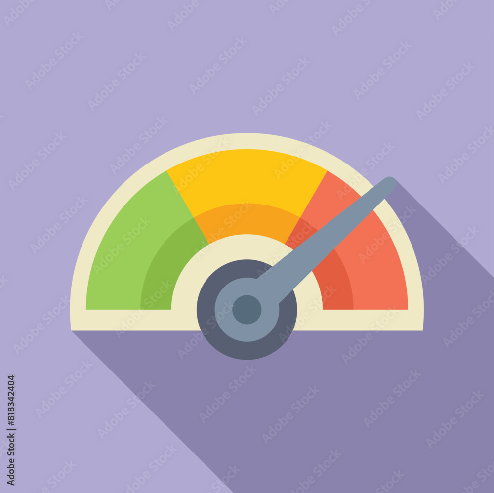 Poster flat design vector illustration of a speedometer with a gradient from green to red, casting a subtle