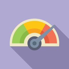 Flat design vector illustration of a speedometer with a gradient from green to red, casting a subtle shadow
