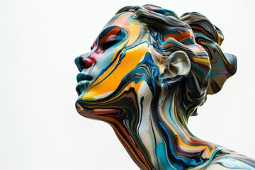 Colorful abstract sculpture of a woman's face