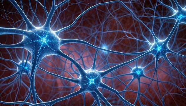 Neuron cells. Neurons and synapses in human brain.