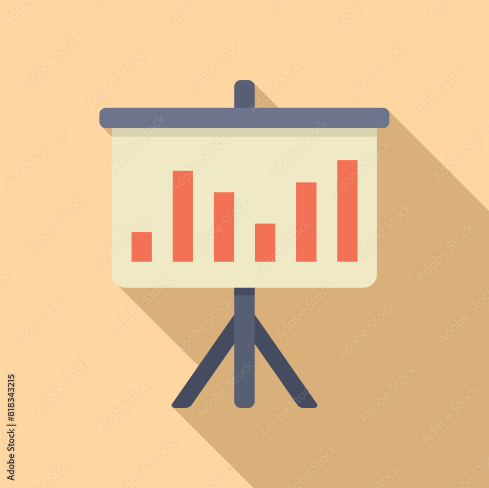 Poster vector illustration of a bar chart on a presentation tripod with a flat design style and long shadow