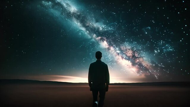 Back View of a Person Admiring the Milky Way in 16:9 Format