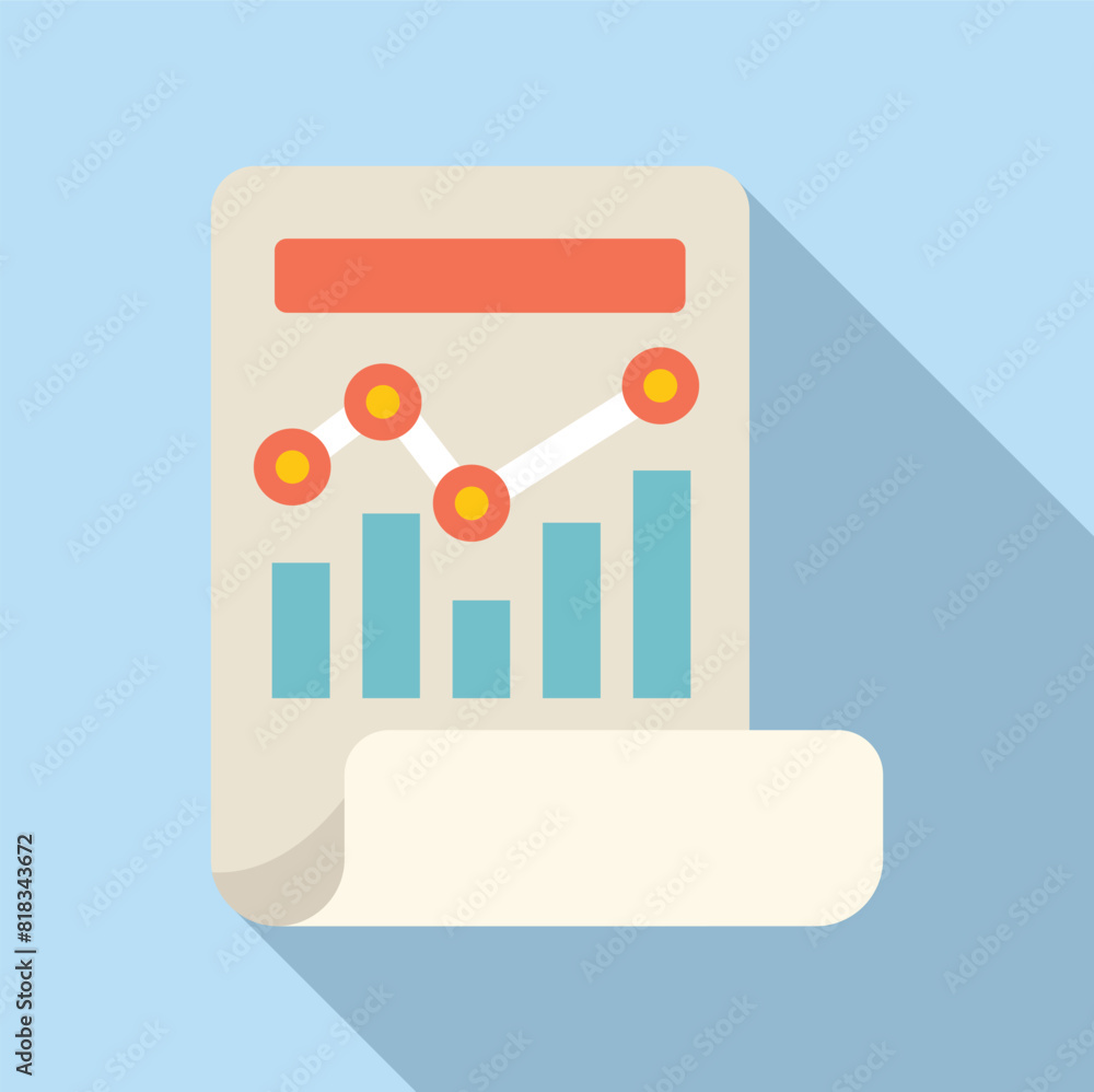 Poster flat design vector of a financial report document with bar graph and trend markers