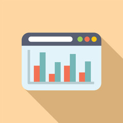 Illustration representing web analytics with a bar graph inside a browser window, in flat design style