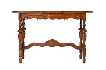 An antique Victorian style sofa table front view isolated on a white background