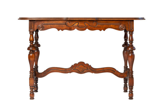 An antique Victorian style sofa table front view isolated on a white background