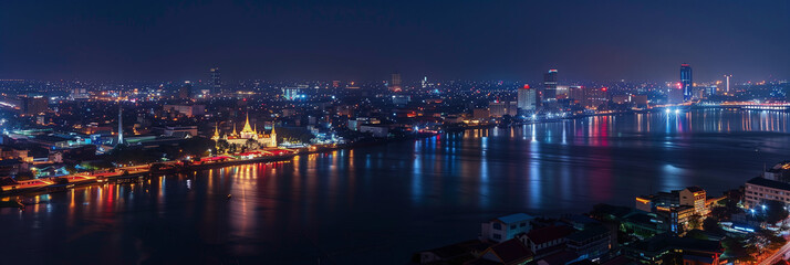 Obraz premium Stylized Night Panorama of Phnom Penh's Illuminated Cityscape